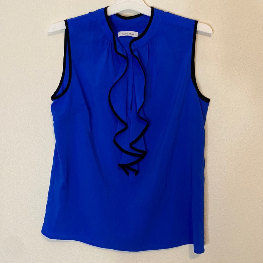 Calvin Klein ruffle shirt electric blue